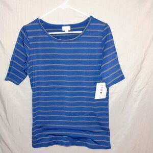 LuLaRoe Blue and Gray Striped Top